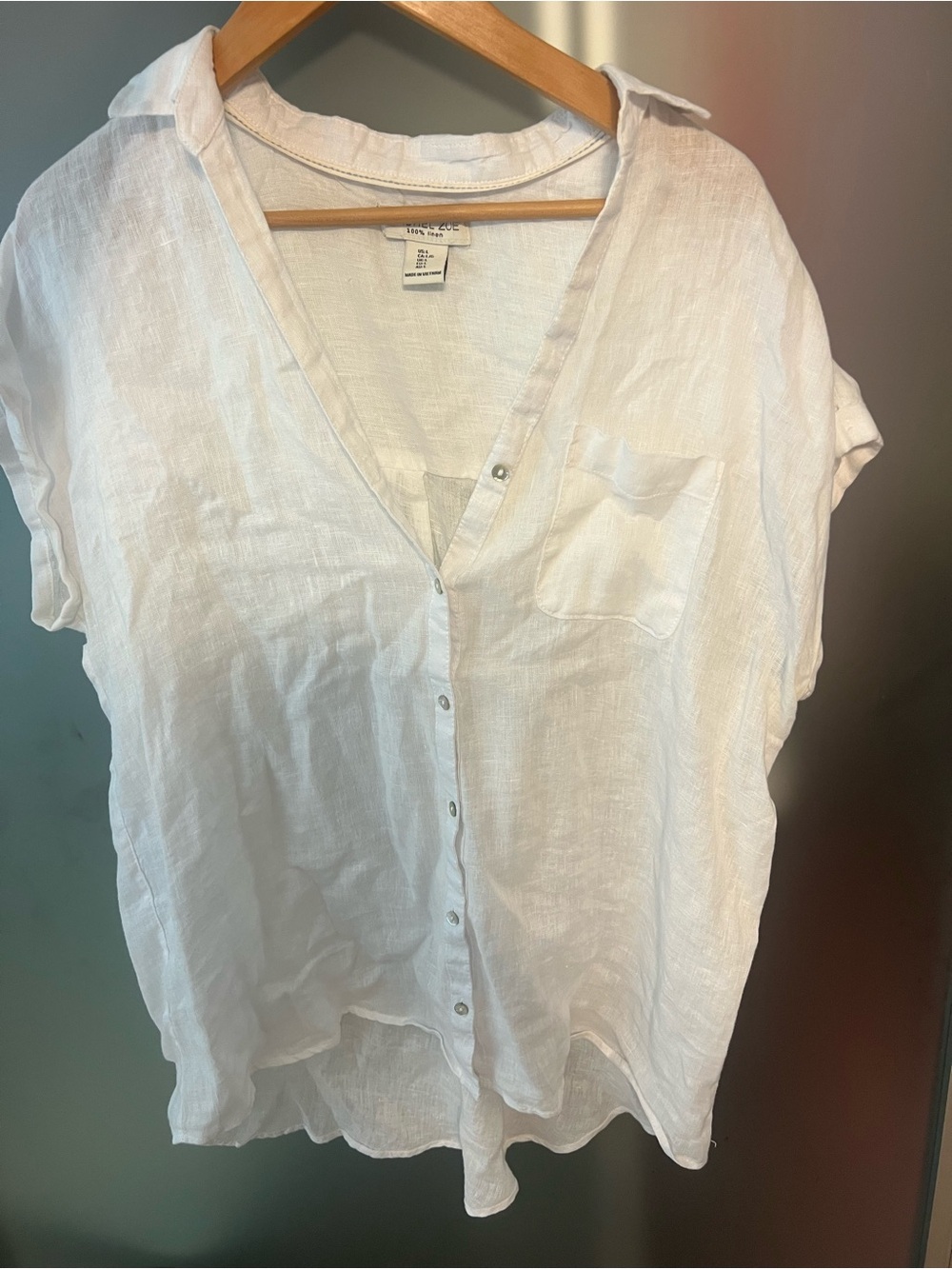 Rachel Zoe White Linen Button-Front Pocket Shirt